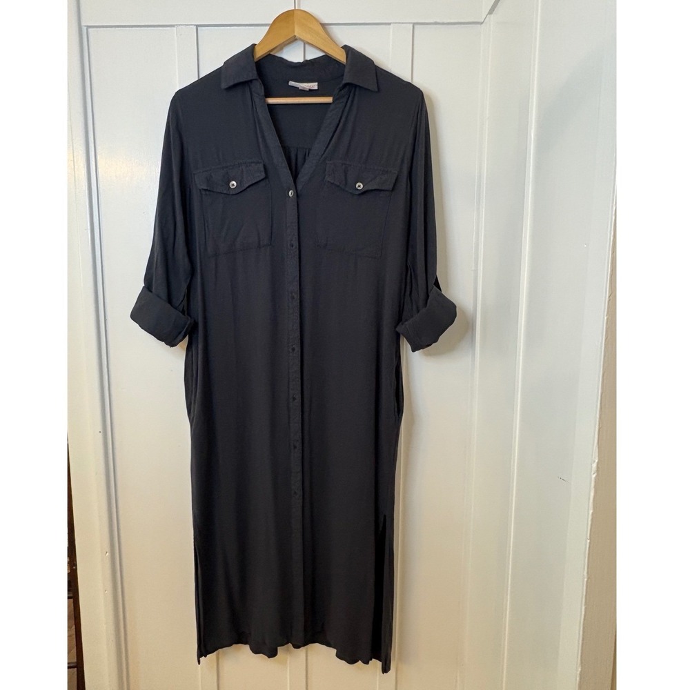 Knox Rose Womens Charcoal Gray Button Down Maxi Shirt Dress with Pockets Size M
